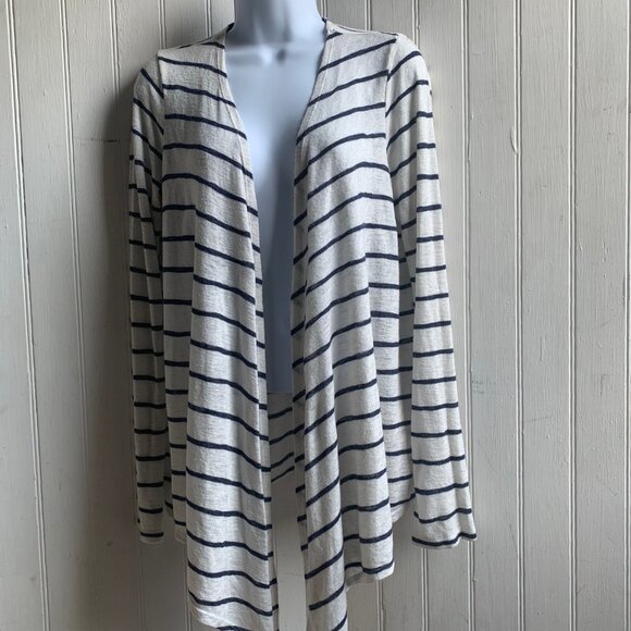 Velvet Graham & Spencer Coastal Blue White striped Open Cardigan Tie front - M - Picture 6 of 11